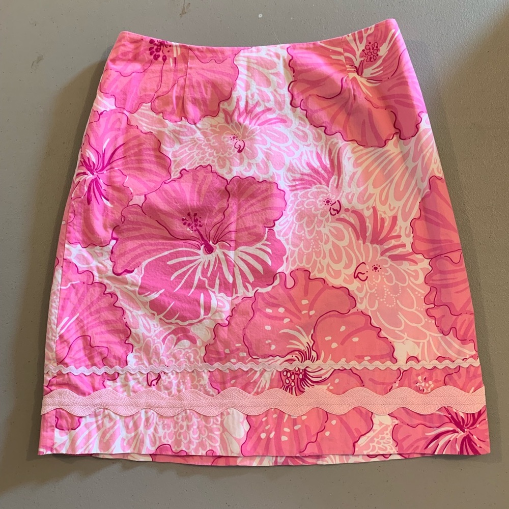 Vintage Lilly Pulitzer Pink Floral Skirt 0